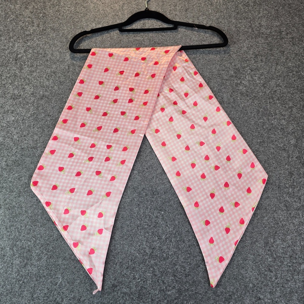 Pink Strawberry Gingham Scarf Long Neck Wrap Red Fruit Print Cottagecore